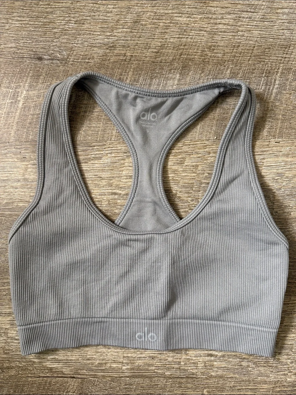ALO Yoga Ribbed Racerback Sports Bra In Gray Size Small